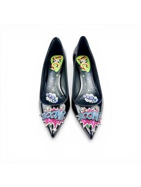 Dolce & Gabbana Comic Pop Art Appliqué Patent Leather Pointed Toe Pumps EU37 New